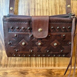 American West Brown Leather Clutch with Studded Design
